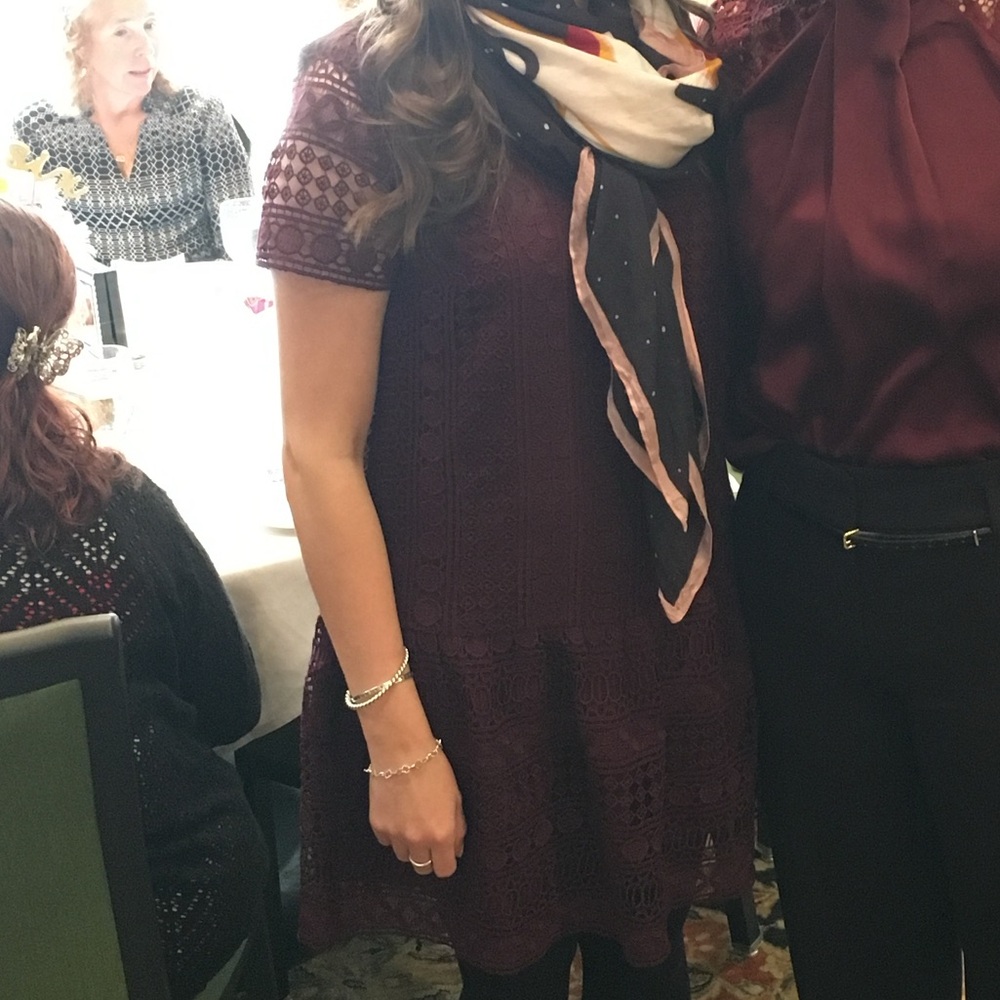 LOFT Burgundy Eyelet Lace Dress